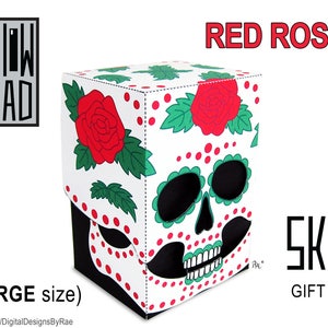 Hollow Head Sugar Skull Red Roses large printable gift box