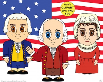 President John Adams Clipart Set with Thomas Jefferson and Abigail Adams