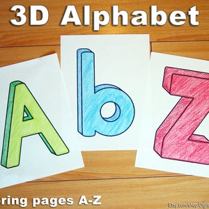 Dibujos para colorear imprimibles del alfabeto en 3D