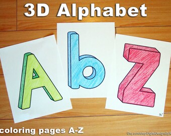 3Dアルファベットの印刷可能な塗り絵