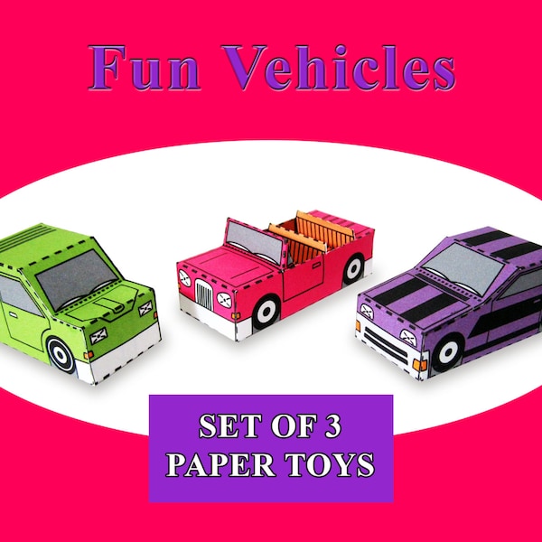 Fun Vehicles Paper Toy Car Models Set of 3