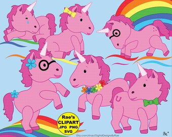 Pink Unicorns digital clipart set