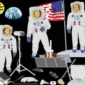 Apollo 11 Clipart Set with Neil Armstrong and Buzz Aldrin and Tim Collins