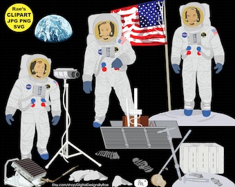 Conjunto de imágenes prediseñadas del Apolo 11 con Neil Armstrong, Buzz Aldrin y Tim Collins