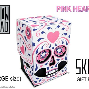 Hollow Head Sugar Skull Pink Hearts large printable gift box