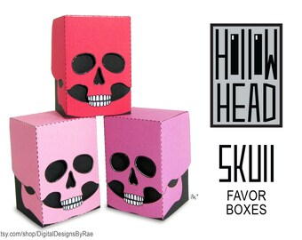 3 Shades of Red Skull Hollow Head Mini Favor Boxes printable Halloween treats