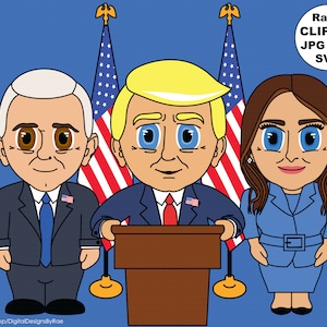 Conjunto de imágenes prediseñadas digitales de Donald Trump con Mike Pence y Melania Trump