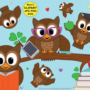 Owls Love to Learn ensemble clipart numérique