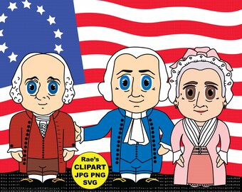 ジョン・アダムスとマーサ・ワシントンのジョージ・ワシントン大統領のクリップアートセット