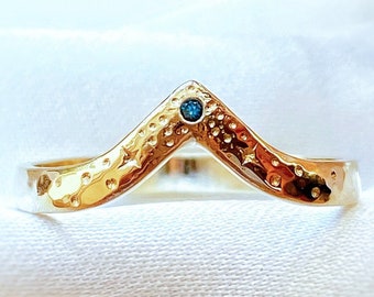 Stargazer Teal Diamond Celestial Wedding Contour Wishbone ring in 9ct / 18ct Gold