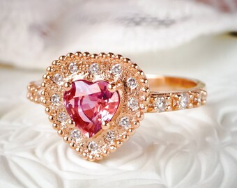 Sweet Heart Diamond Halo Unique Engagement ring in 9ct / 14ct/ 18ct Gold