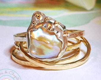 South Sea Keshi Pearl ring, Gold Keshi Pearl ring, Champagne Keshi Pearl ring, Art Nouveau gold ring, 9ct, 14ct, 18ct solid Gold ring.