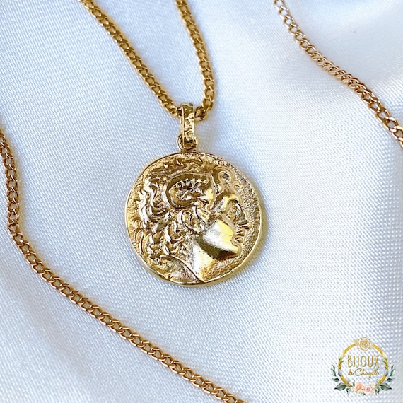 Alexander the Great Gold Coin Pendant Necklace in 9ct 14ct 18ct