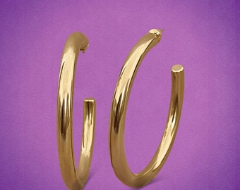 Aros chapados en oro de 18 quilates: acero inoxidable grueso, 50 mm