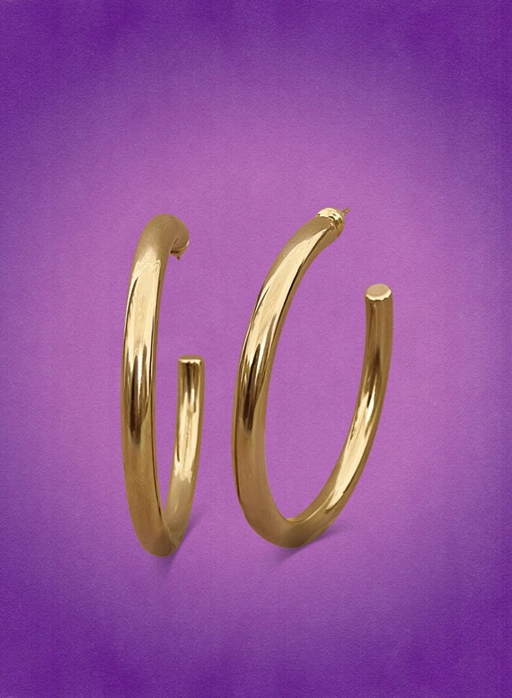 18K Gold Plated Hoop Earrings: Chunky Stainless Steel, 50mm