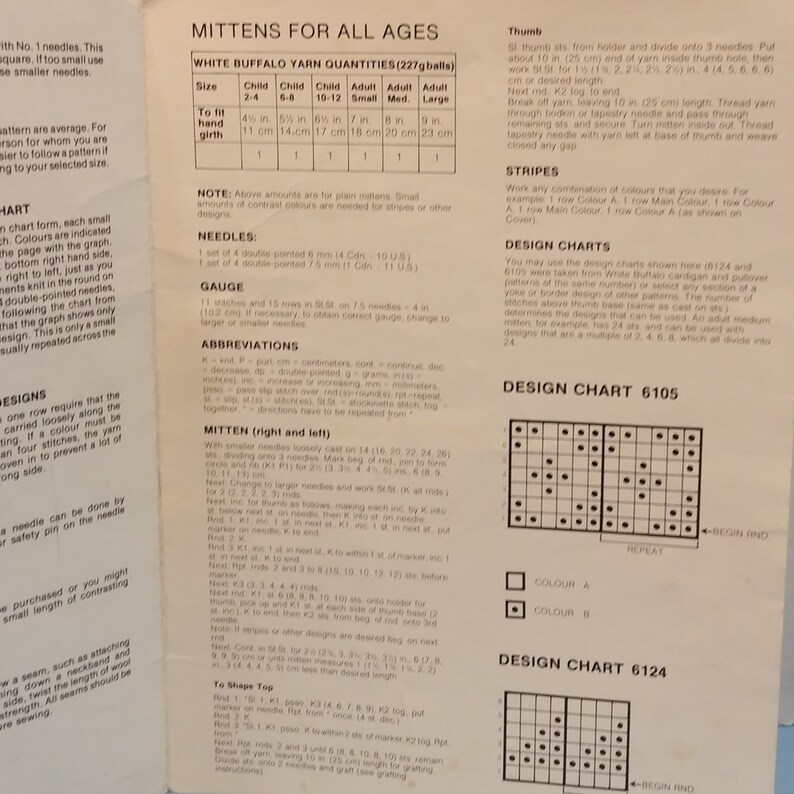 Mittens For All Sizes All Ages Knitting Crochet Patterns Vintage 6 Patterns By White Buffalo