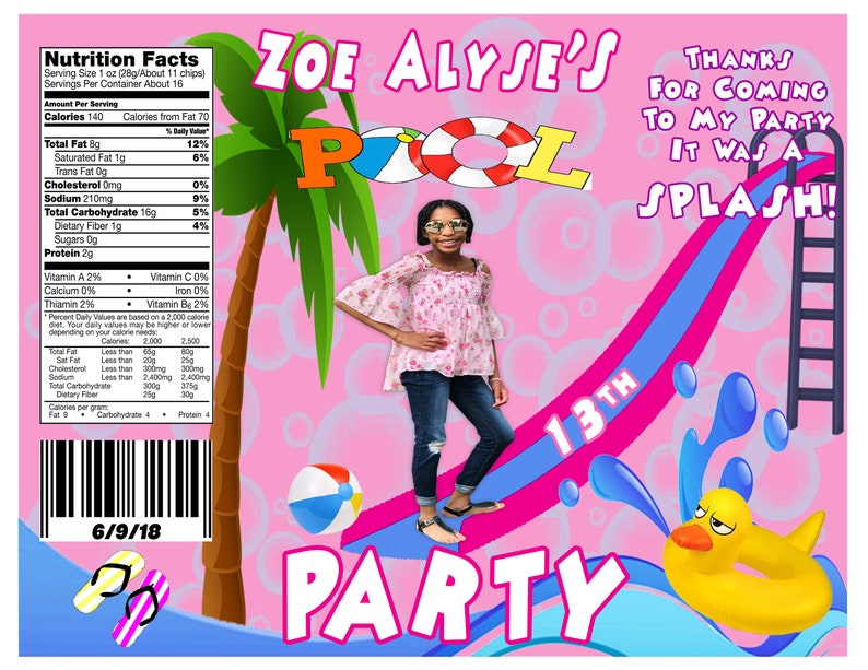 Custom Pool Party Chip Bags Filled