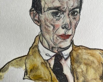 Egon Schiele -  lithograph made from the original Schiele plate - "Arnold Schonberg" chalk and watercolor, 1917.