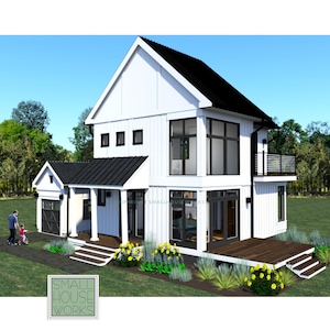 Small Modern Farmhouse Plan with Loft and Garage, Perfect Starter Home, Under 1000 sq ft, 2 bedroom, 2 bath, Design Option 3