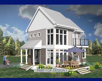 Small Modern Farmhouse House Plan, Design #1/ Part 1,  2 bedrooms| 2 bathrooms, 890 sq ft.