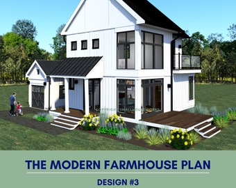 Affordable Modern Farmhouse Plan with Loft and Garage,  2 bed 2 bath ,910 SQ FT, Part 2 of construction plans needed to build this house.