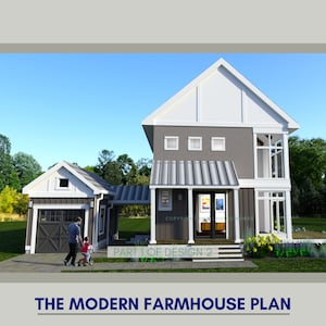 Modern Farmhouse Plan with Garage, Part 1 of Design 2, 2 bedrooms 2 bathrooms, 910 sq ft image 1