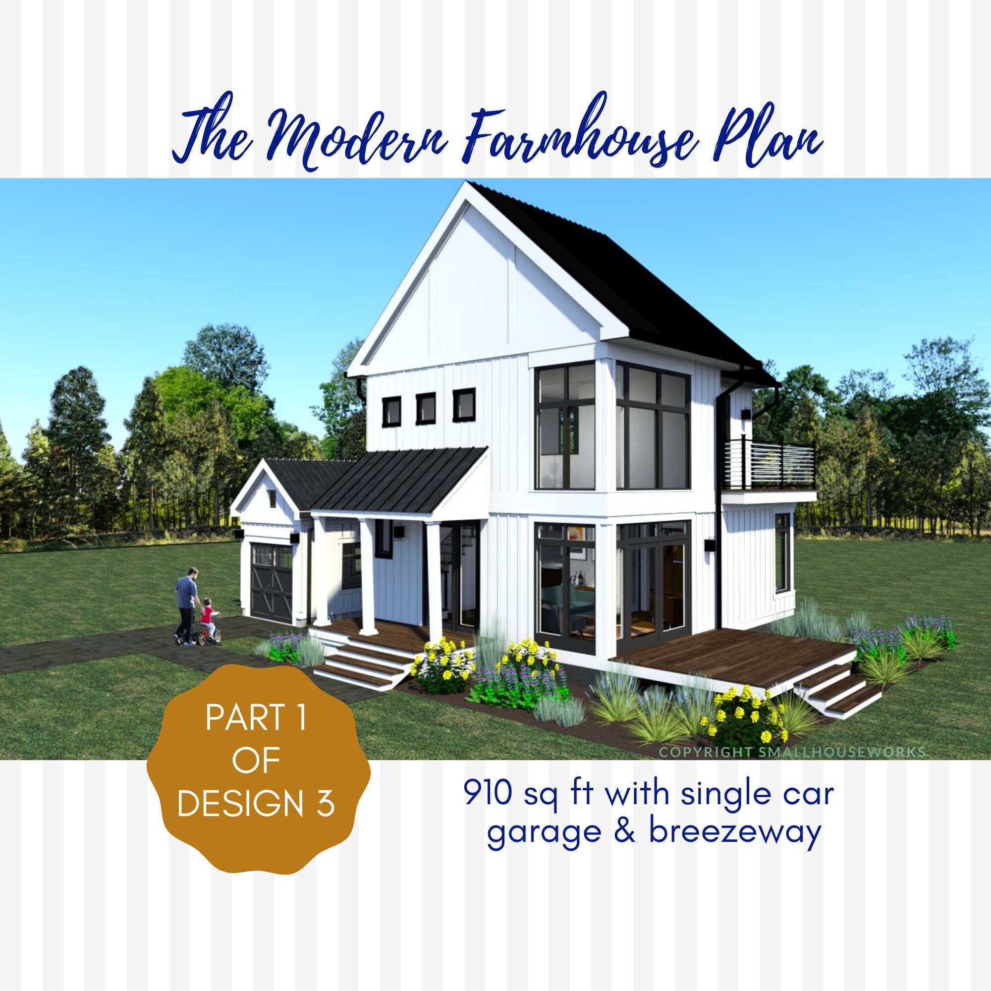 Small Modern Farmhouse Plan With Loft and Garage Plan 2 - Etsy Denmark