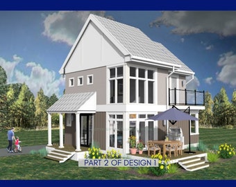 Modern Farmhouse House Plan- Design #1/Part 2,  2 Bedroom | 2 Bathroom, approx 890 sf, Small Eco friendly Home, Starter Home.