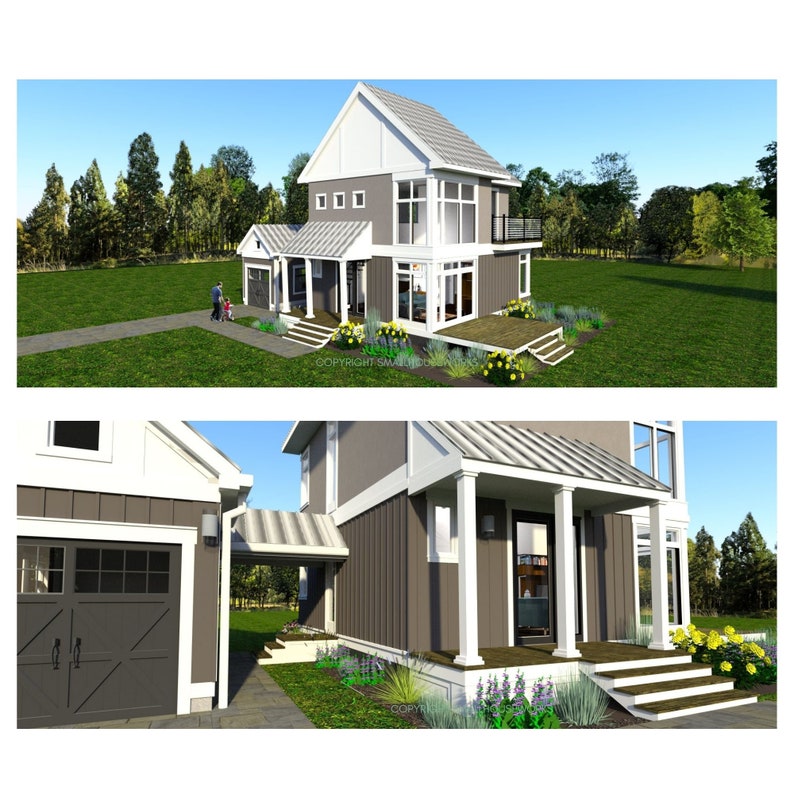 Modern Farmhouse Plan with Garage, Part 1 of Design 2, 2 bedrooms 2 bathrooms, 910 sq ft image 4