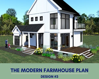 Small Modern Farmhouse Plan with Loft and Garage,  2 Bedroom | 2 Bathroom Starter Home, Floor Plans Under 1000 sq ft, Design #3 Part 1 of 2