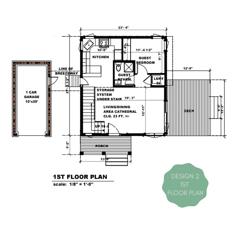 Modern Farmhouse Plan with Garage, Part 1 of Design 2, 2 bedrooms 2 bathrooms, 910 sq ft image 2