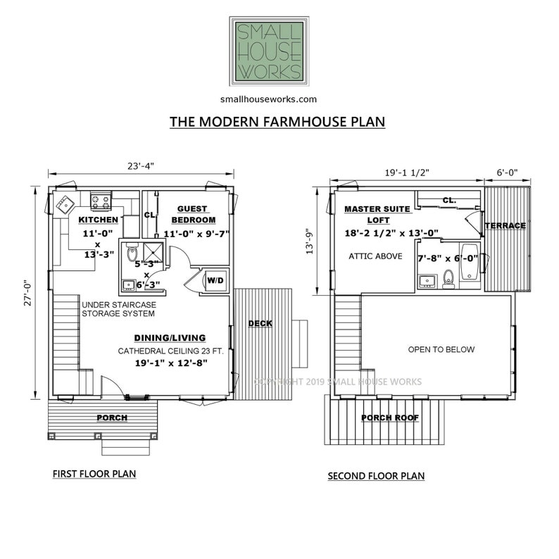 Small Modern Farmhouse House Plan, Design 1/ Part 1, 2 bedrooms 2 bathrooms, 890 sq ft. image 2