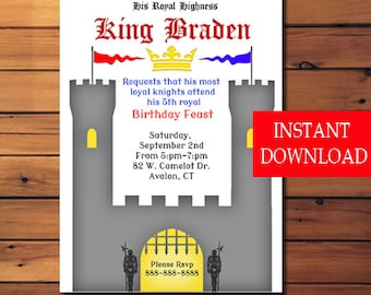 Knight Birthday Invitations, Birthday Party Invitations, Boy Birthday, Instant Download, PDF, Castle Birthday, Royal Knight