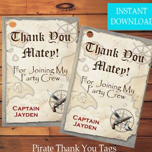Pirate Tags, Pirate Thank You Tags, Pirate Favor Tags, Pirate Birthday Tags, Pirate Birthday Party, Pirate Gift Tags, Printable Tags image 3
