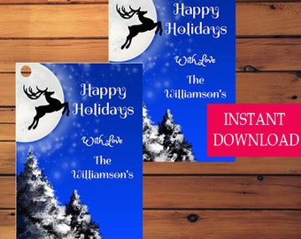 Reindeer Christmas Tag, Christmas Gift Tag, Christmas Favor Tag, Christmas Tag Printable, Instant Download, Holiday Tags,
