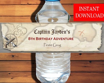 Pirate Water Bottle Label Instant Download Editable PDF