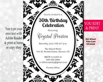 damask invitations etsy