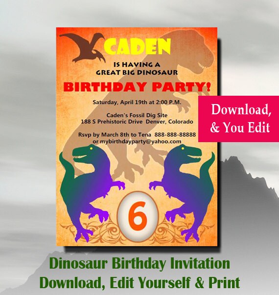 Dinosaur Invitation, Dinosaur Birthday Invitation, Dinosaur Birthday Party Invitation, Dino Party, Trex Party, Edit Yourself Download Il_570xn