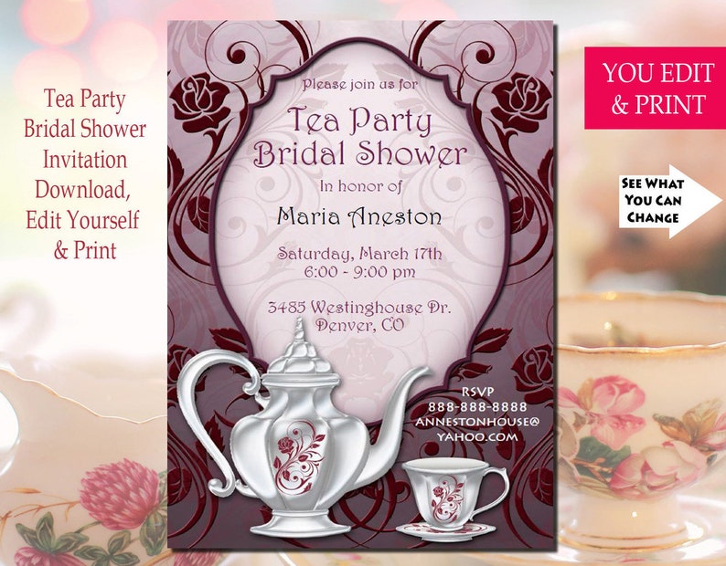 Bridal Shower Tea Party Invitation, Tea Party Bridal Shower Invitation