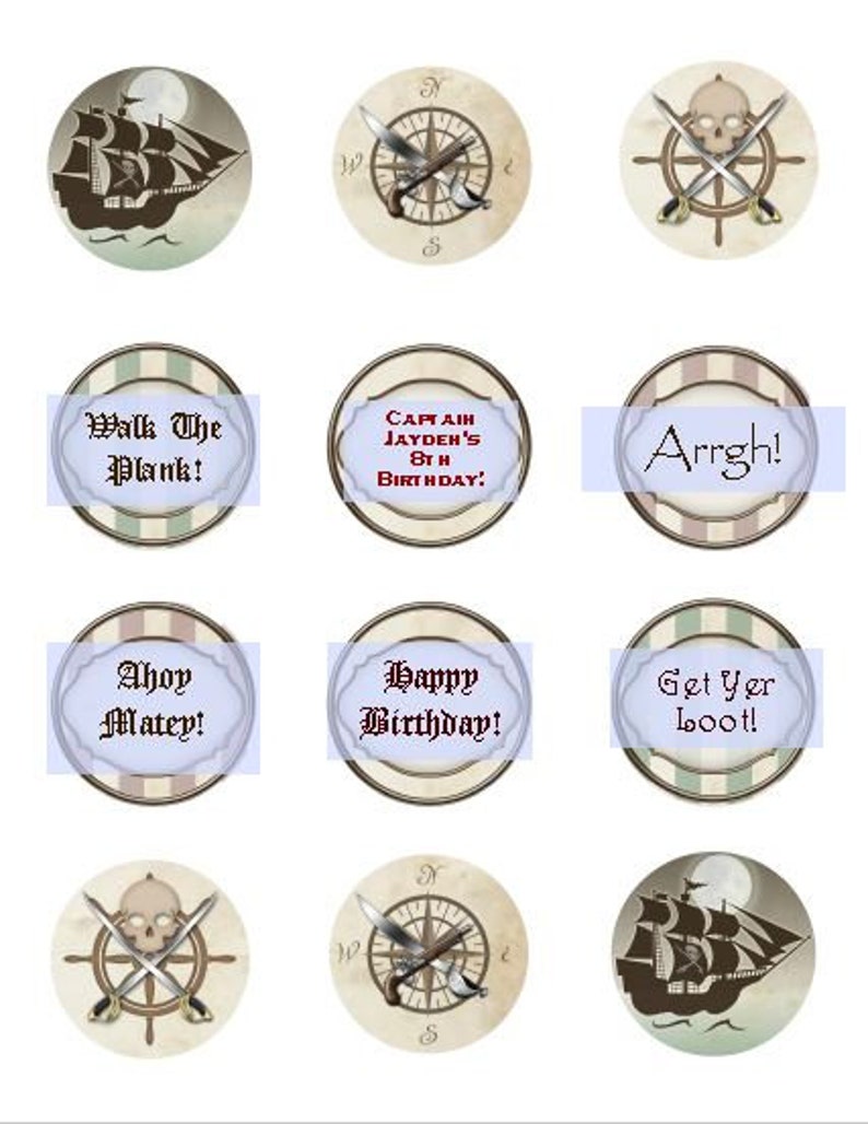 Pirate Cupcake Topper, Pirate Party Cupcake Topper, Pirate Birthday, Pirate Party, Cupcake Toppers, Instant Download, You Edit PDF image 2