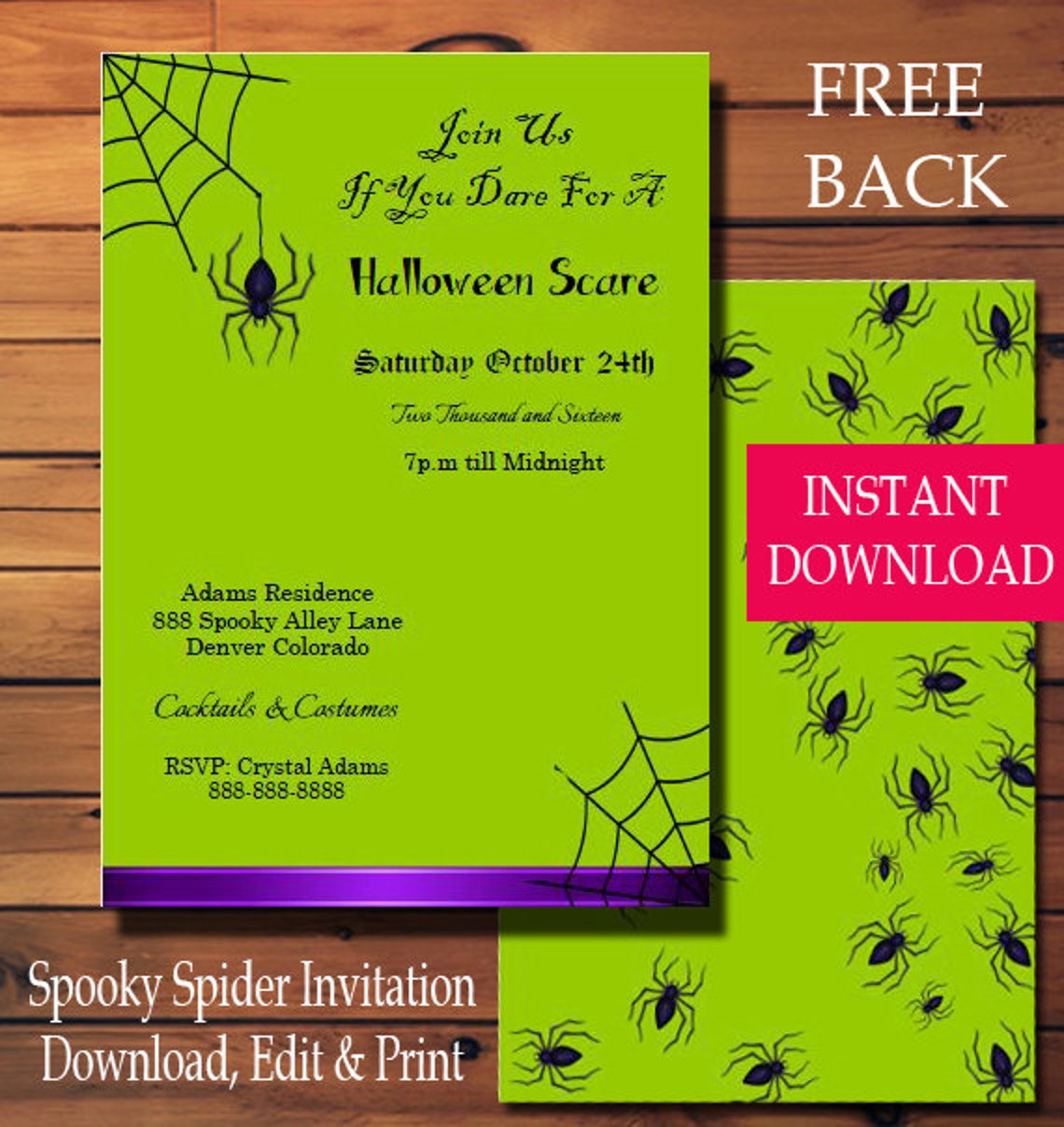 Halloween Party Invitation Spooky Spider INSTANT DOWNLOAD Edit Etsy