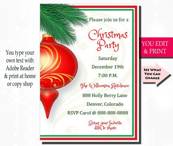 Christmas Party Invitation Christmas Invitation Holiday | Etsy