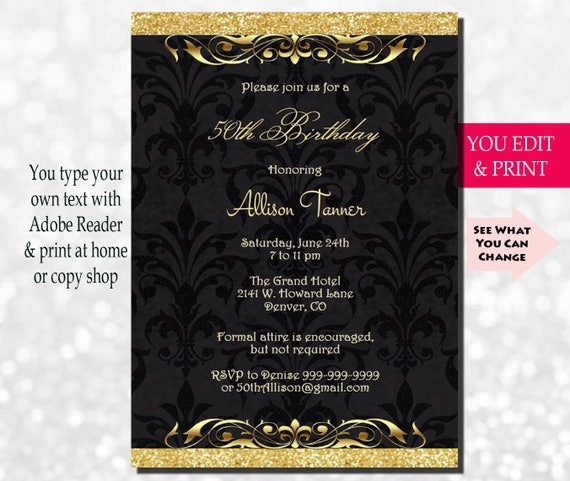 50th birthday invitation 50th birthday party invitation 50th etsy