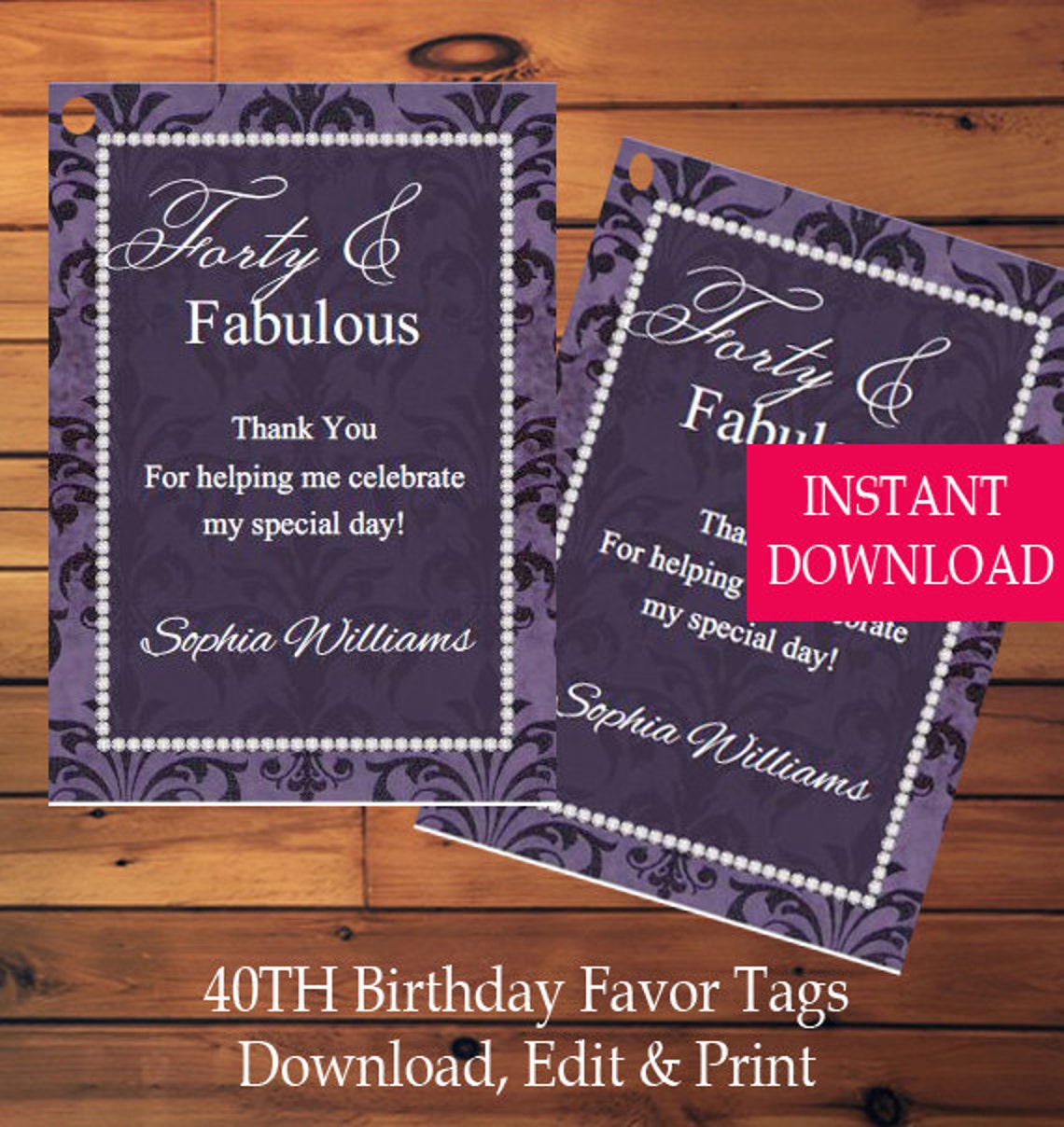 40th Birthday Favor Tags, Birthday Gift Tags, Birthday Tags, Instant ...