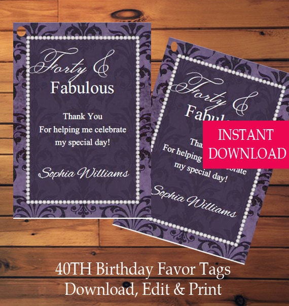 40th Birthday Favor Tags, Birthday Gift Tags, Birthday Tags, Instant ...