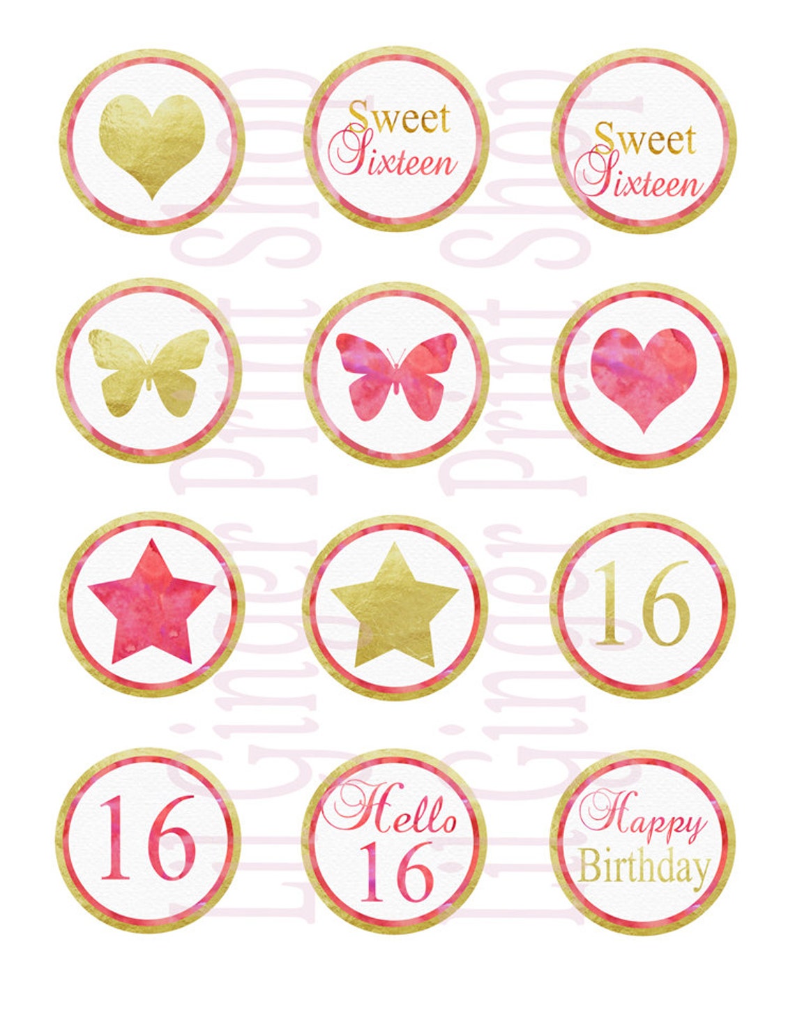 Sweet 16 Cupcake Toppers