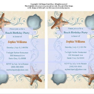 Beach Birthday Invitation, Beach Invitation, Beach Birthday Party Invitation, Tropical Birthday Invitation, Starfish Invite, You Edit PDF image 2