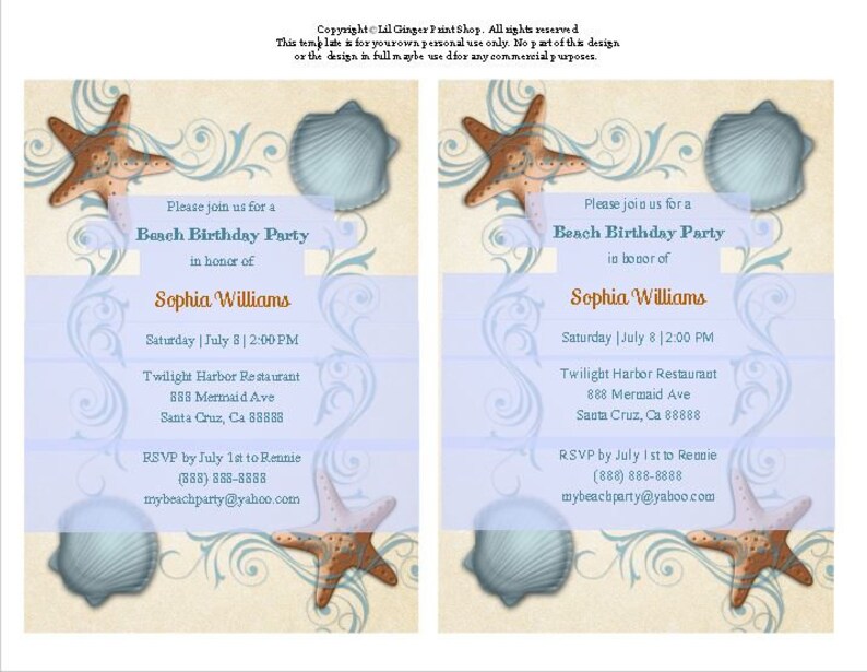Beach Birthday Invitation, Beach Invitation, Beach Birthday Party Invitation, Tropical Birthday Invitation, Starfish Invite, You Edit PDF image 2
