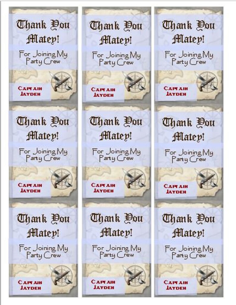 Pirate Tags, Pirate Thank You Tags, Pirate Favor Tags, Pirate Birthday Tags, Pirate Birthday Party, Pirate Gift Tags, Printable Tags image 2