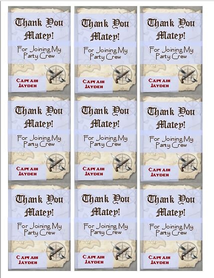 Pirate Tags, Pirate Thank You Tags, Pirate Favor Tags, Pirate Birthday ...